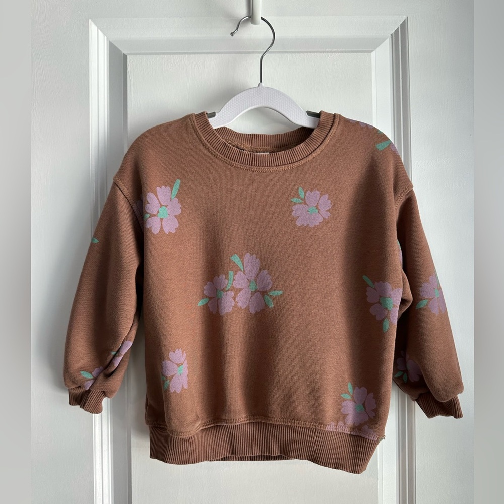 Zara Girls Brown Floral Crewneck Sweatshirt Size 4